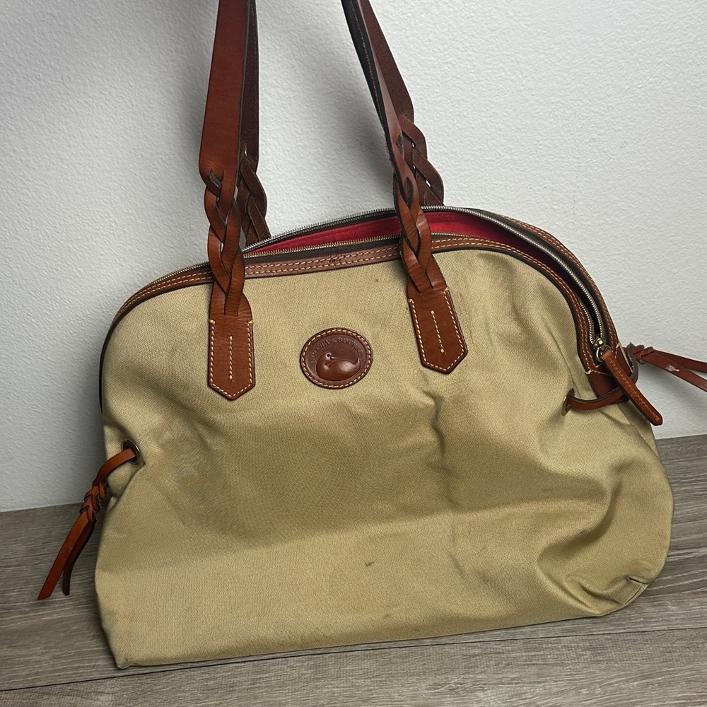 Dooney & Bourke Nylon Large Domed Satchel Travel Bag Beige